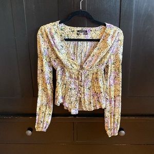 Super cute, yellow violet, black, print, urban outfitters top